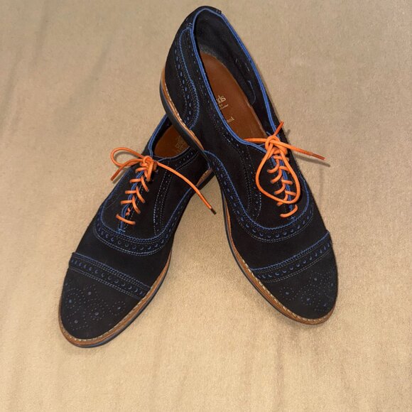 Excellent condition—BLUE SUEDE ALLEN EDMONDS SHOES ORANGE STRINGS SIZE 12 D - Picture 5 of 11